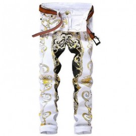 Color Block Print Slim Fit Jeans (WHITE)