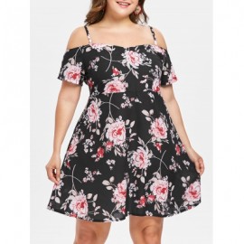 Plus Size Empire Waist Flower Dress (BLACK)