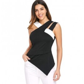 Back Zip Asymmetrical Flare Tank Top (BLACK)