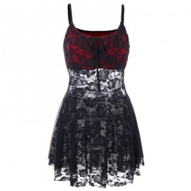 Plus Size Two Tone Sheer Lace Babydoll Dress (BLACK)