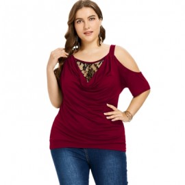 Plus Size Cowl Neck Blouson T-shirt (RED WINE)