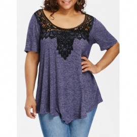 Plus Size Scoop Neck Two Tone T-shirt (DEEP BLUE)