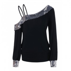 Cold Shoulder Sequin Insert Top (BLACK)