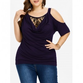 Plus Size Cowl Neck Blouson T-shirt (PURPLE MONSTER)