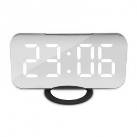 LED Digital Alarm Clock Mirror Snooze Desktop Night Light Four Colors Display (WHITE)