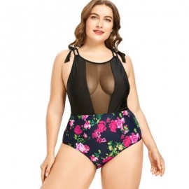 Plus Size Racerback Floral Swimsuit (ROSE RED)