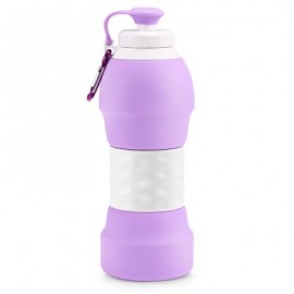 Platinum Silicone Foldable Portable Drinking Water Bottle 580ML Large Capacity (PURPLE)