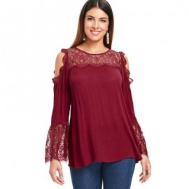Open Shoulder Lace Insert Blouse (RED WINE)