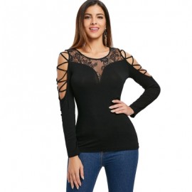 Cold Shoulder Criss Cross T-shirt (BLACK)