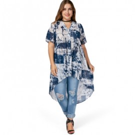 Printed High Low Chiffon Plus Size Top (BLUE)