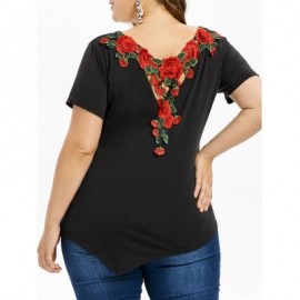 Plus Size Applique Longline T-shirt (BLACK)