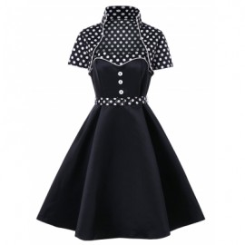 Belted Vintage Dress and Polka Dot Jacket (BLACK)