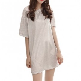 Round Collar Short Sleeve Loose Metallic Yarn Women T-shirt (SILVER)
