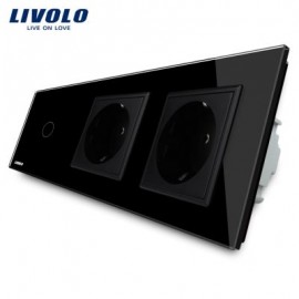 LIVOLO 16A Power Socket Wall Sockets with Touch Switch Glass Panel (BLACK)