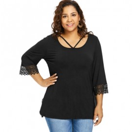 Plus Size Split Back Lace Trim T-shirt (BLACK)