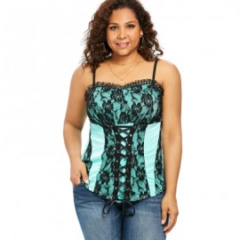 Plus Size Ruffle Trim Lace Up Floral Tank Top (MINT GREEN)