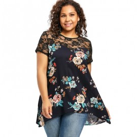 Lace Trim Plus Size Blossom Blouse (MIDNIGHT BLUE)