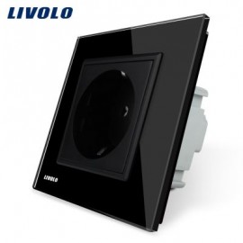 LIVOLO 16A Wall Power Socket with Glass Panel for EU Plug (BLACK)