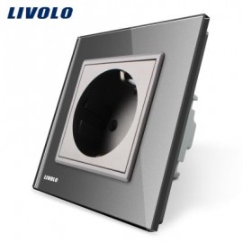LIVOLO 16A Wall Power Socket with Glass Panel for EU Plug (GRAY)
