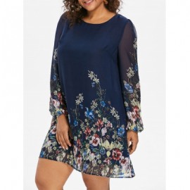 Plus Size Mini Flower Print Dress (CADETBLUE)