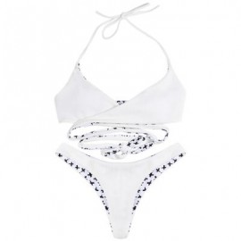 Halter Neck Backless Padded Criss-cross Strap Low Waist Women Bikini Set (MILK WHITE)