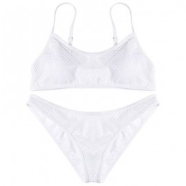 Spaghetti Strap Backless Padded Mesh Low Waist Women Bikini Set (MILK WHITE)