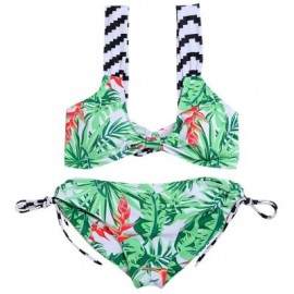 Shoulder Strap Backless Padded Leaf Print Low Waist Two-piece Women Bikini Set (BLUE GREEN