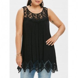 Plus Size Lace Crochet Yoke Tank Top (BLACK)