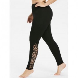 Plus Size Bottom Lace Insert Leggings (BLACK)