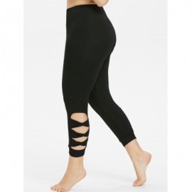 Plus Size Ladder Cutout Capri Leggings (BLACK)