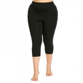Rhinestone Embellished Plus Size Capri Leggings (BLACK)