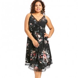 Plus Size Sleeveless Tiny Floral Surplice Dress (BLACK)