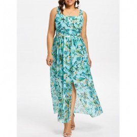 PLUS SIZE SLEEVELESS MAXI HAWAIIAN DRESS (GREEN)