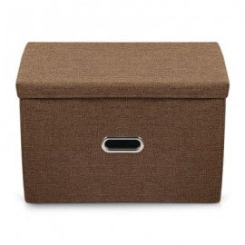 Linen Fabric Foldable Basket Cube Organizer Storage Bin Container with Lid (COFFEE)
