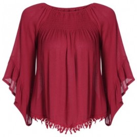 Sexy Off The Shoulder Top Women Blouse Ruffle Sleeve Solid Color Casual Loose T-shirt (BUR