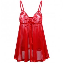 Plus Size Embroidery Mesh Babydoll  (LOVE RED)