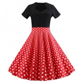Short Sleeve Plus Size Polka Dot Vintage Women Pleated Dress (LOVE RED)