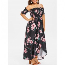 Plus Size Floral Print Empire Waist Dress (BLACK)