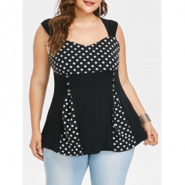 Plus Size Sweetheart Neck Polka Dot Insert T-shirt (BLACK)