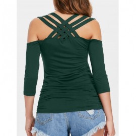 Three Quarter Sleeve Cut Out Back T-shirt (MEDIUM SEA GREEN)