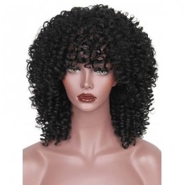 Medium Neat Bang Afro Kinky Curly Synthetic Wig (NATURAL BLACK)