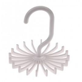 Rotating 20 Hooks Belt Neck Men Tie Holder Rack Hanger Organizer Space Saving (WHITE)