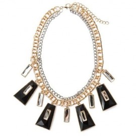 RECTANGLE SHAPE ALLOY PENDANT NECKLACE (BLACK)