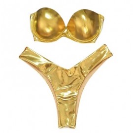 Women Sexy Tied Strap Lady Swimsuit Low Waist Two-piece Bikini Set (CHAMPAGNE GOLD)