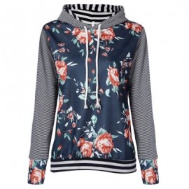 Hooded Long Sleeve Floral Print Stripe Women Hoodie (BLUE JAY)