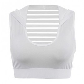 U Neck Sleeveless Spliced Mesh Hooded Yoga Sports Bralette Women Crop Top (WHITE)
