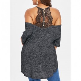 Plus Size Three Quarter Sleeve Tunic T-shirt (BLACK)