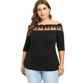 Plus Size Off The Shoulder Scalloped T-shirt (BLACK)