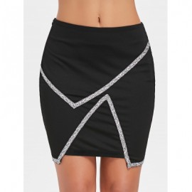 High Waist Sequins Bodycon Skirt (BLACK)
