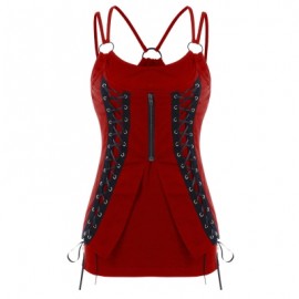 Spaghetti Strap Lace Up Fitted Tank Top (RED WINE)